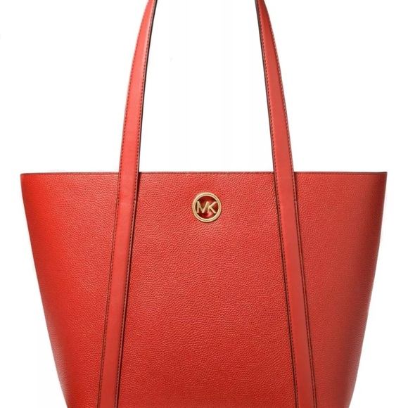 Charlotte Large Saffiano Leather Top-Zip Tote Bag in LUGGAGE  Michael Kors Large Double Handle Tote